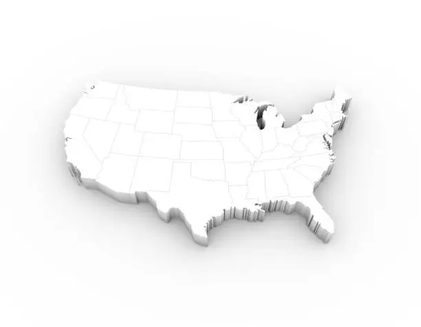 Photo of USA map 3D white with states and clipping path