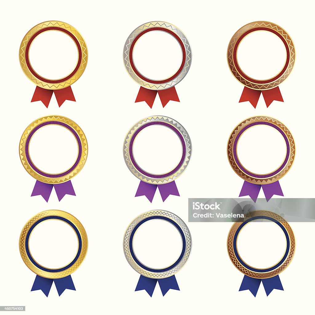 Conjunto de medalhas com tiras de cor - Vetor de Bronze - Descrição de Cor royalty-free