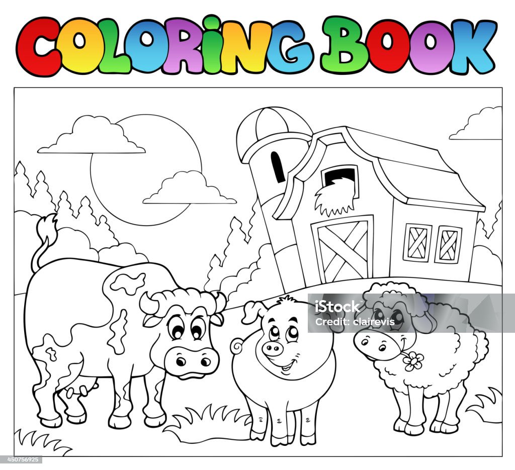 Книга-раскраска с ферма животных 3 - Векторная графика Ферма роялти-фри