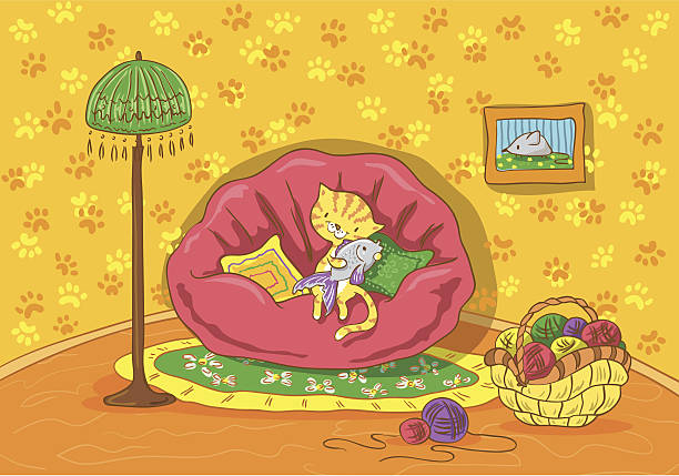 ilustrações de stock, clip art, desenhos animados e ícones de pequeno gato sala - cair no sofá
