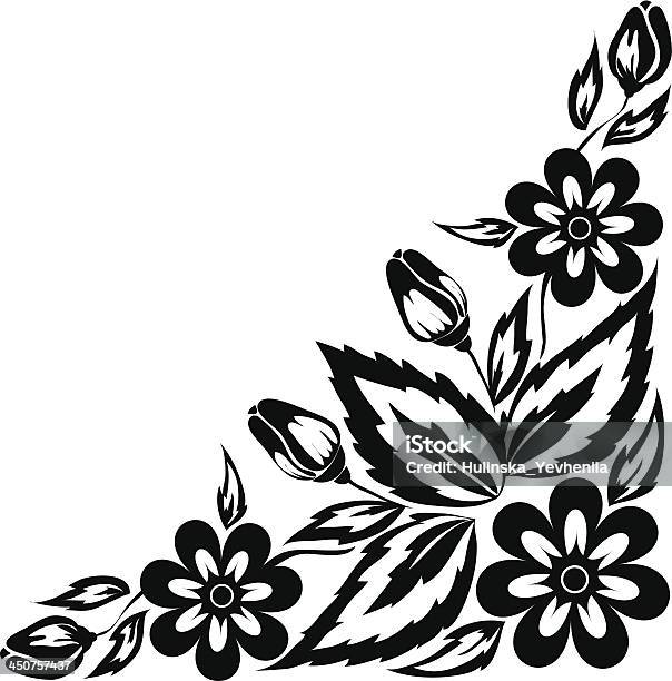 Abstrato Preto E Branco Arranjo Floral No Limite Ângulo - Arte vetorial de stock e mais imagens de Abstrato