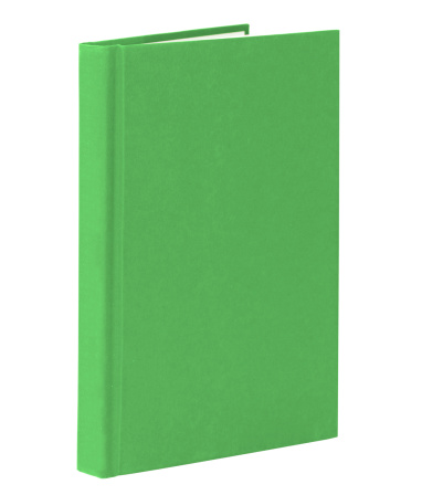 Green book standing isolated on white with clipping path.