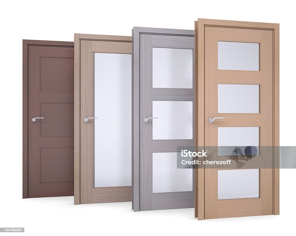 Group of wooden doors Group of wooden doors. Isolated render on a white background Closed Stock Photo