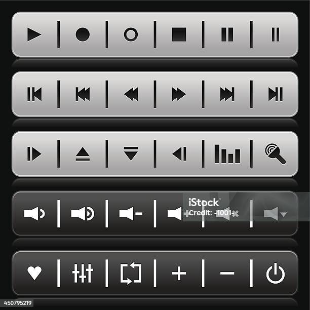 회색 블랙 미디어 플레이어 비디오 및 오디오 아이콘크기 스쿱에 직사각형 버튼 MP3 플레이어에 대한 스톡 벡터 아트 및 기타 이미지 - MP3 플레이어, 개인용 스테레오, 검은색