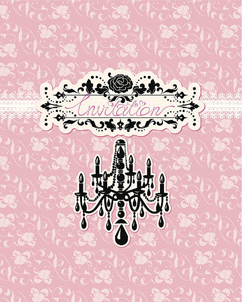ilustrações de stock, clip art, desenhos animados e ícones de convite de casamento cartão de luxo candelabro em fundo floral rosa - wedding rose lace backgrounds