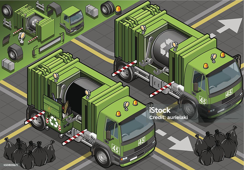 Iisometric en vue de face de camion à ordures - clipart vectoriel de Déchets libre de droits