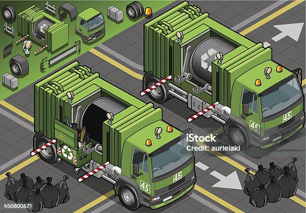 Iisometric En Vue De Face De Camion À Ordures Vecteurs libres de droits et plus d'images vectorielles de Déchets - Déchets, Poids lourd, Perspective isométrique