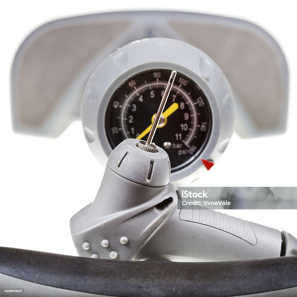 valve and manometer of manual air pump close up valve and manometer of manual air pump isolated on white background close up Air Pump Stock Photo