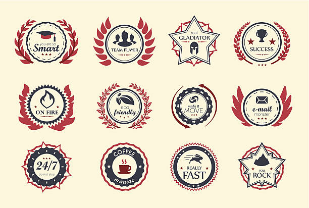 Achievement Badges Achievement badges for games or applications. gamification badge stock illustrations