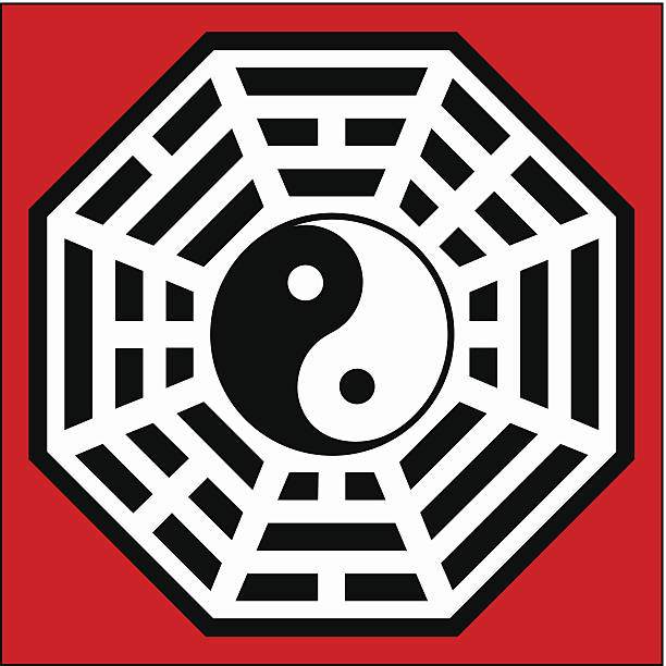 ilustrações de stock, clip art, desenhos animados e ícones de yin yang, pakua, bagua-chinês bússola feng shui - tao symbol