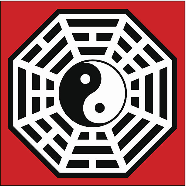 Yin Yang, Pakua, Bagua - Chinese Compass Feng Shui Pakua, Chinese Symbol - Vector Image tai chi meditation stock illustrations