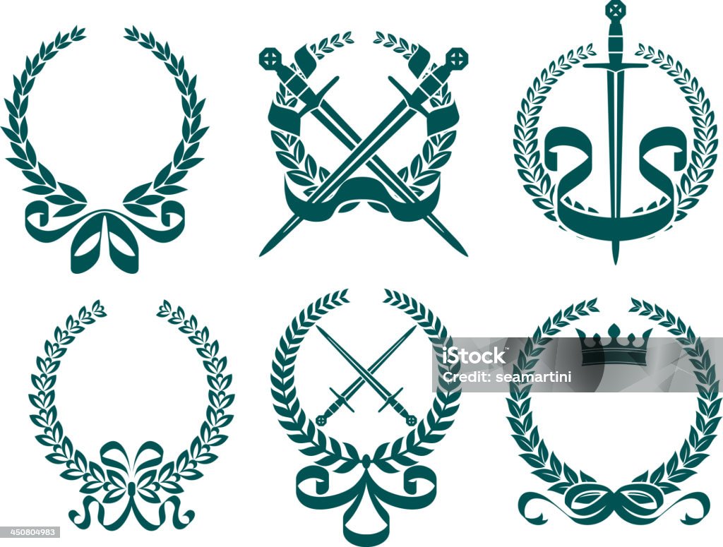 Laurel wreathes com elementos heraldry - Vetor de Antiguidades royalty-free
