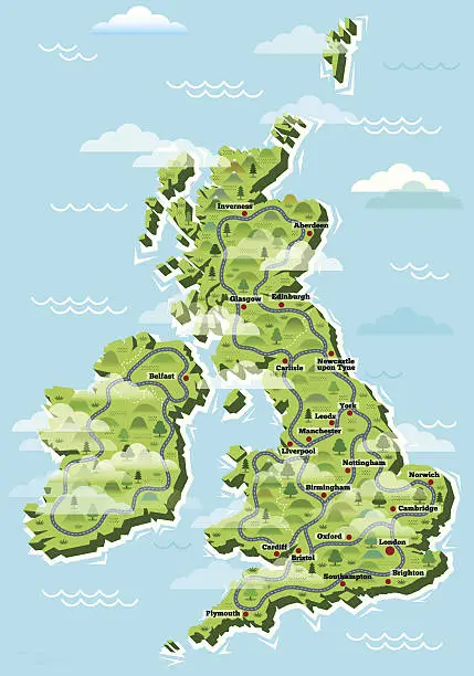 Vector illustration of United Kingdom cities map