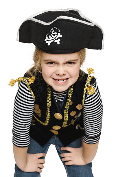 istock Grinning little girl wearing pirate costume 450806843