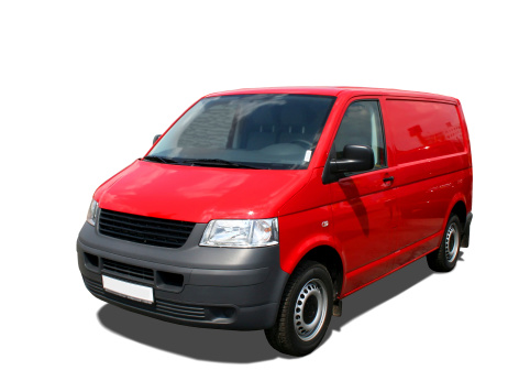 Red delivery van isolated over white background