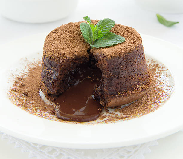 istock Single size chocolate lava cake with mint top 450817293