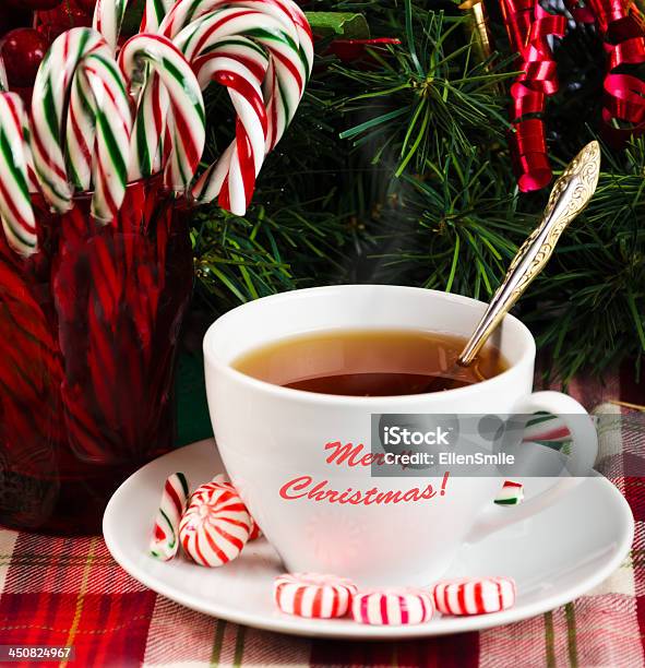 Tea With Christmas Candy Stock Photo - Download Image Now - Baked Pastry Item, Brown, Candy