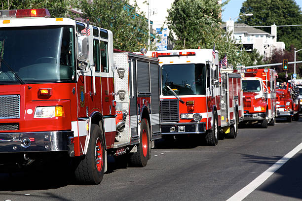 istock Parade of Modern Firetrucks 450831525