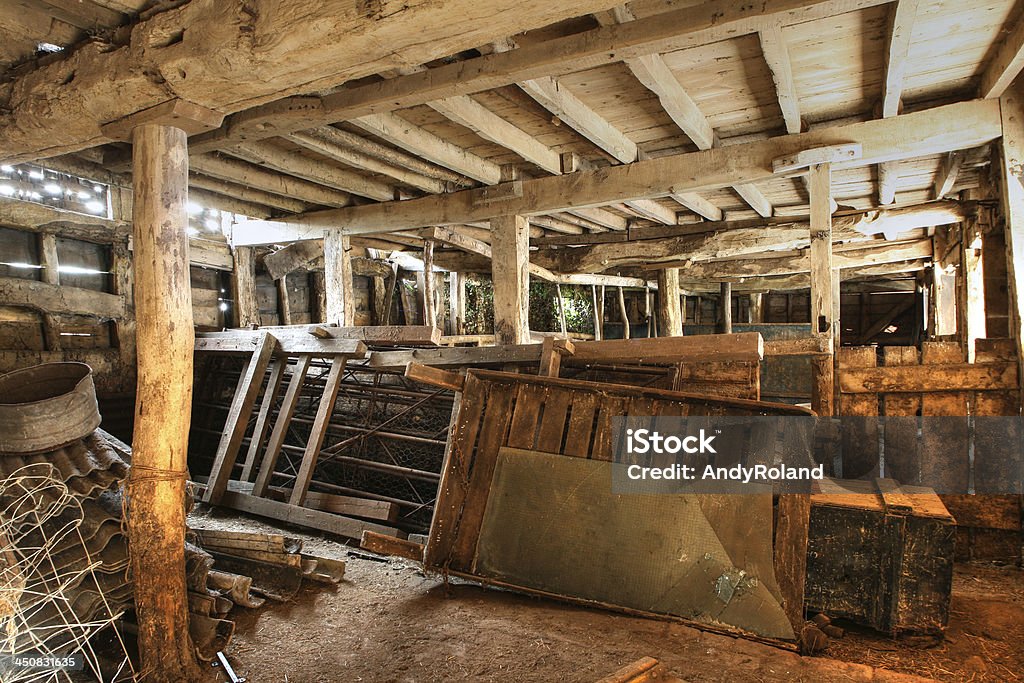 English cowshed Traditional timber-framed cowshed, Worcestershire, England. Barn Stock Photo