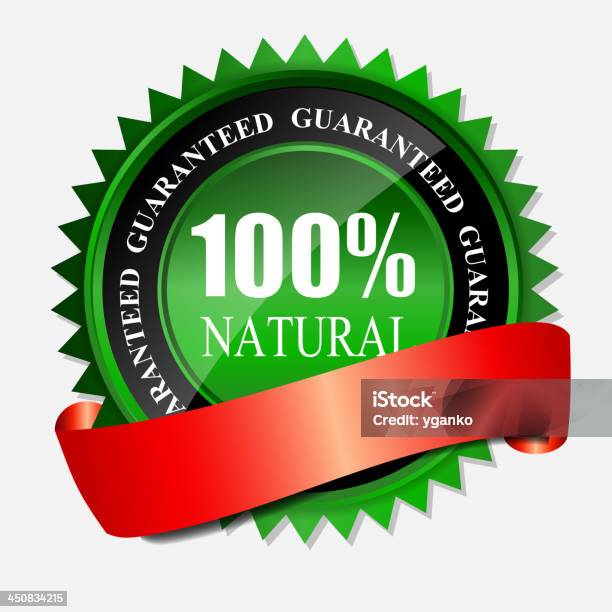 Naturale Al 100 Etichetta Verde Isolato Su Illustrazione Grayvector - Immagini vettoriali stock e altre immagini di Accudire