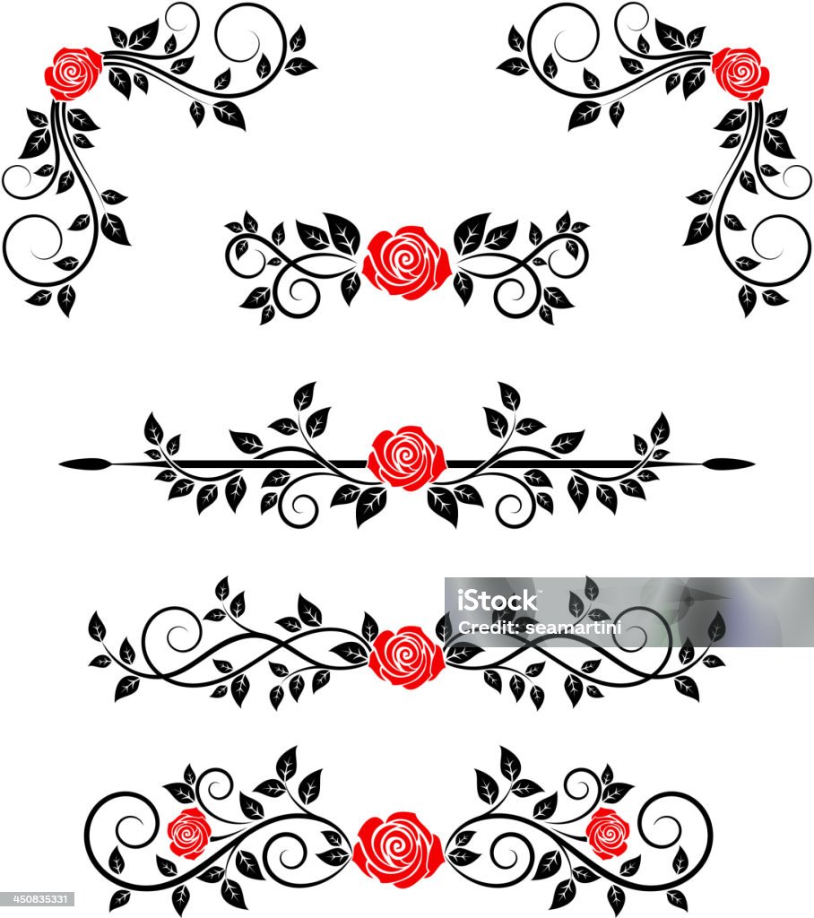 Rosen mit Blumenverzierungen - Lizenzfrei Rose Vektorgrafik