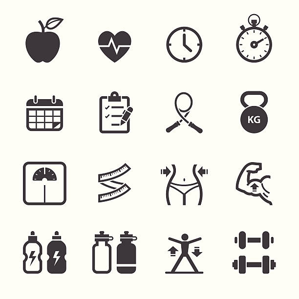 Fitness and Health icons Fitness and Health icons with White Background weight loss stock illustrations