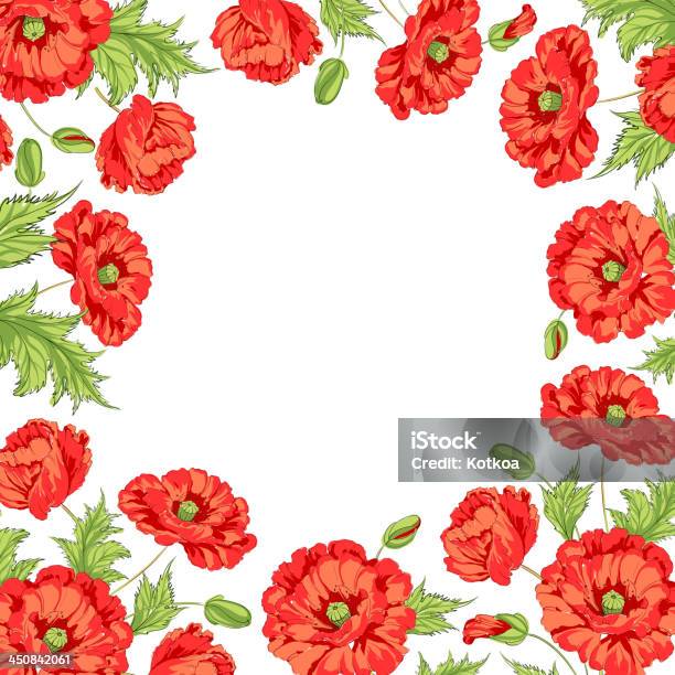 Frame Com Coroa De Flores De Papaveráceas - Arte vetorial de stock e mais imagens de Abstrato - Abstrato, Art Nouveau, Comemoração - Conceito