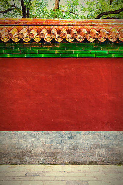 Chinese red vintage empty wall stock photo