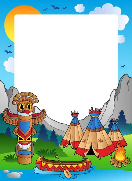 Vector illustration of Frame with Indian village