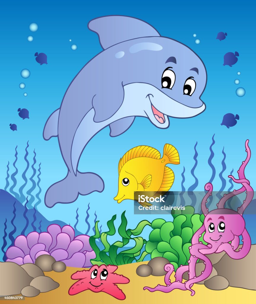 Happy dolphin at sea bottom 1 Happy dolphin at sea bottom 1 - vector illustration. Animal stock vector