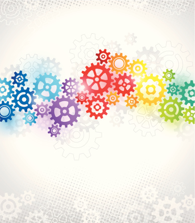 Multi colored techno background with gears. 