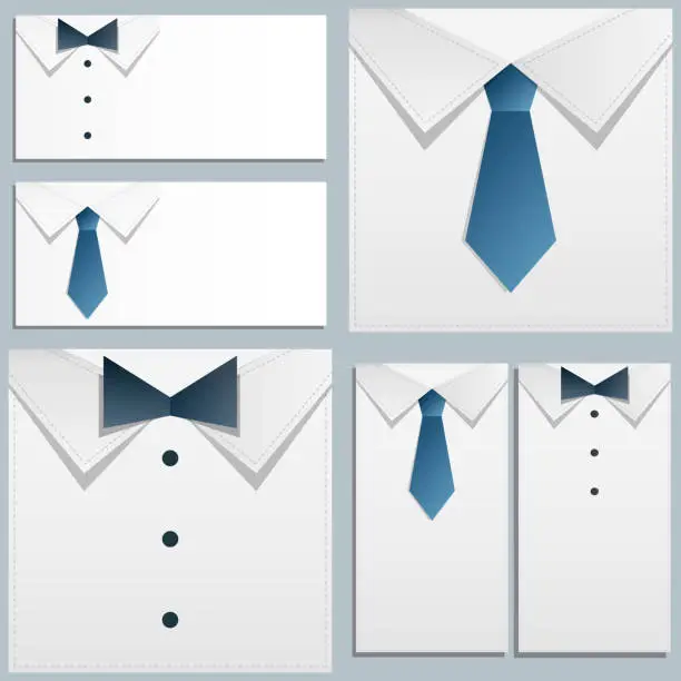 Vector illustration of Shirt and tie on white background. Set of six cards.