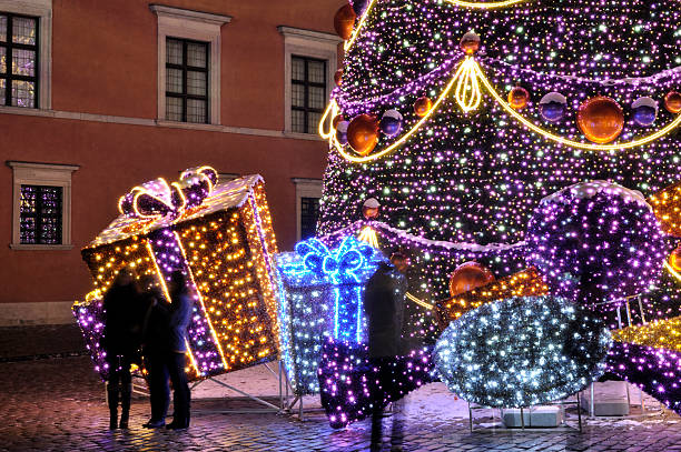 Christmas decorations in Warsaw stock photo