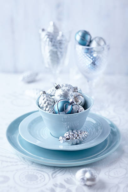 istock Silver and blue christmas ornaments in a cup 450846277