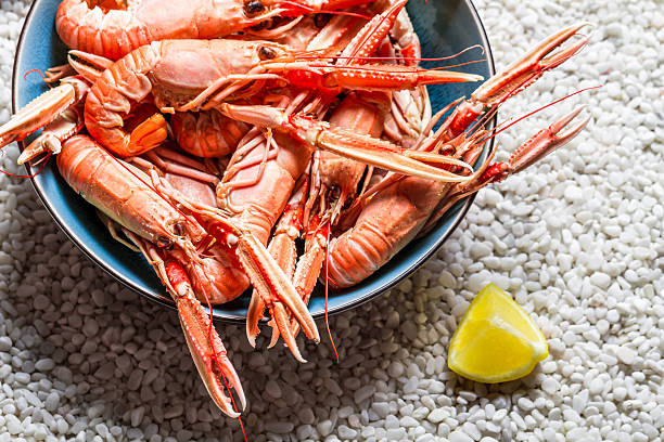 istock Scampi served with lemon on the beach 450848091