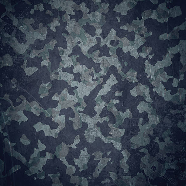 Grunge military background in blue Grunge military background. Camouflage pattern over american flag, scratched war zone background stock illustrations