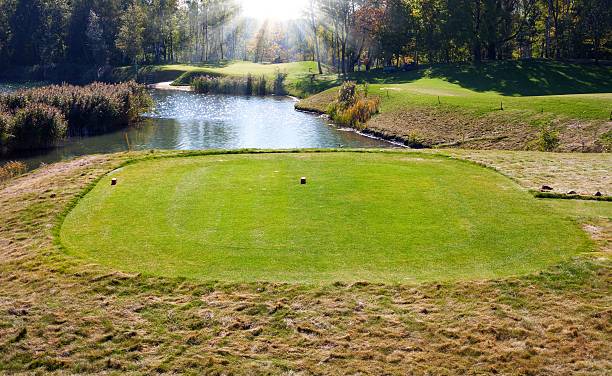 istock Autumn Golf course landscape view green field 450853537