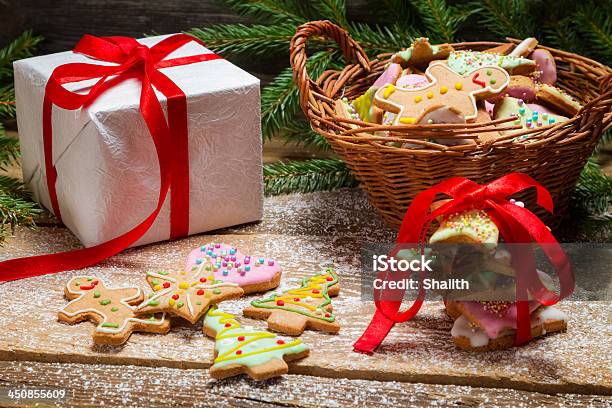 Gingerbread Cookies As A Nice Christmas Gift Stock Photo - Download Image Now - Baked, Branch - Plant Part, Brown