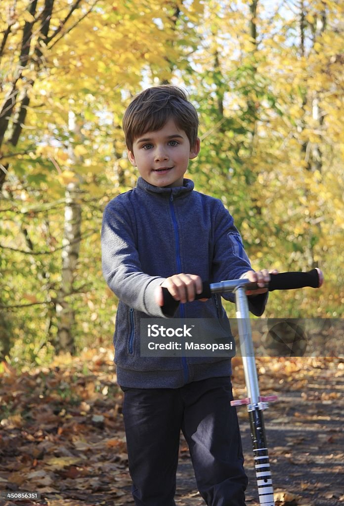 autumn walk Happy boy in autumn Agricultural Field Stock Photo