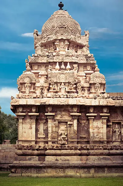 Gangaikonda Cholapuram Temple over blue sky. South India, Tamil Nadu, Thanjavur (Trichy)