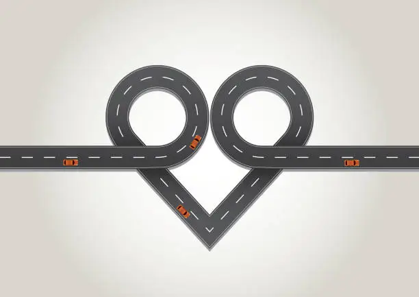 Vector illustration of Heart shape road