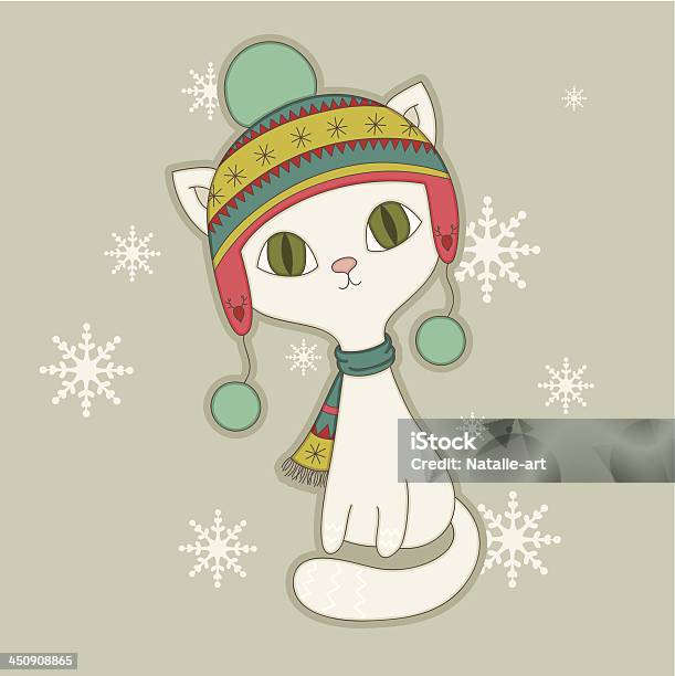 Winter Cat In A Nordic Hat Stock Illustration - Download Image Now - Animal, Clip Art, Cold Temperature