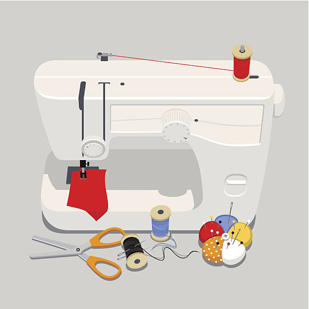 ilustrações de stock, clip art, desenhos animados e ícones de máquina de costura - needle thread sewing red