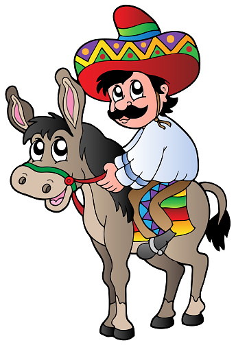 Mexican riding donkey - vector illustration.
