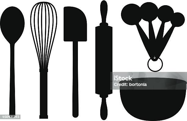 Baking Supplies Silhouettes Stock Illustration - Download Image Now - Wire Whisk, Vector, Rolling Pin