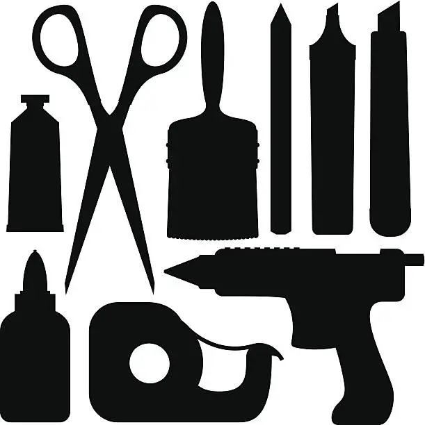 Vector illustration of Crafting Supply Silhouettes