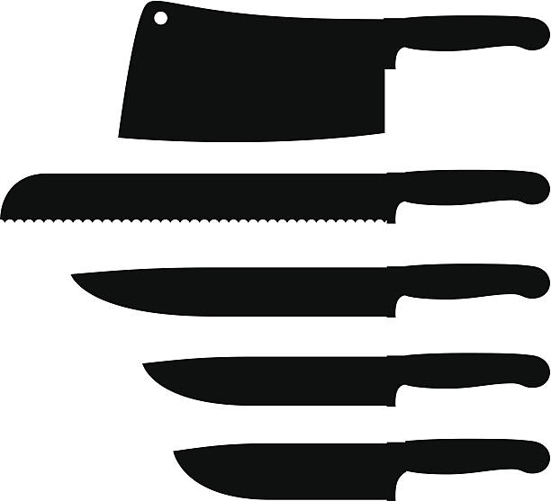 кухонный нож силуэты - table knife stock illustrations