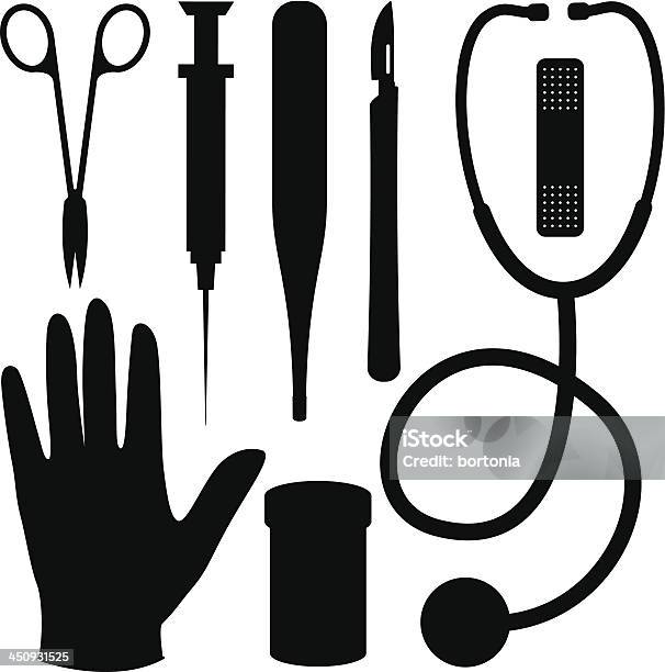 Silhouettes Medical Supply Vecteurs libres de droits et plus d'images vectorielles de Silhouette - Contre-jour - Silhouette - Contre-jour, Stéthoscope, Scalpel