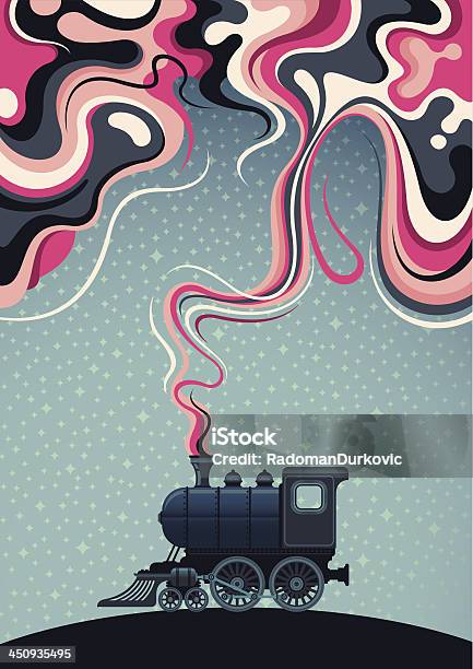 Vetores de Ilustração Abstrata Com Antiga Locomotiva e mais imagens de Estilo retrô - Estilo retrô, Locomotiva a vapor, Machinery