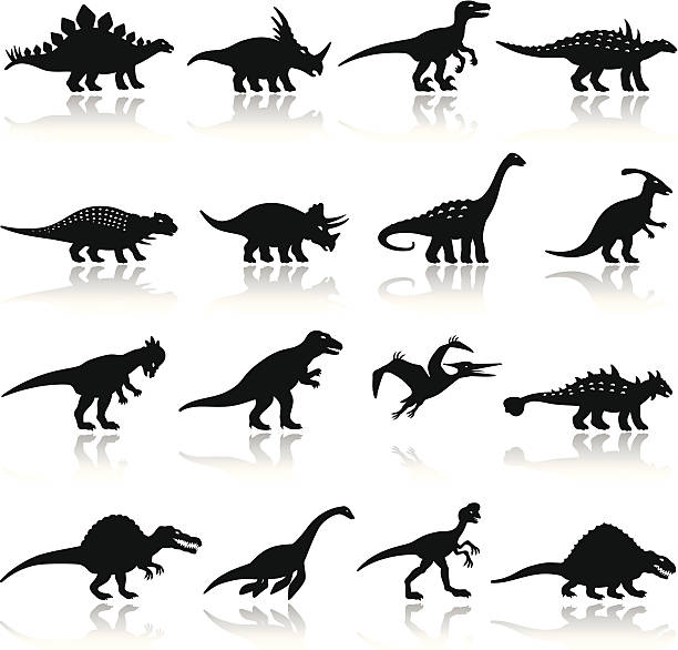 икона набор динозавров - illustration and painting geologic time scale old fashioned wildlife stock illustrations
